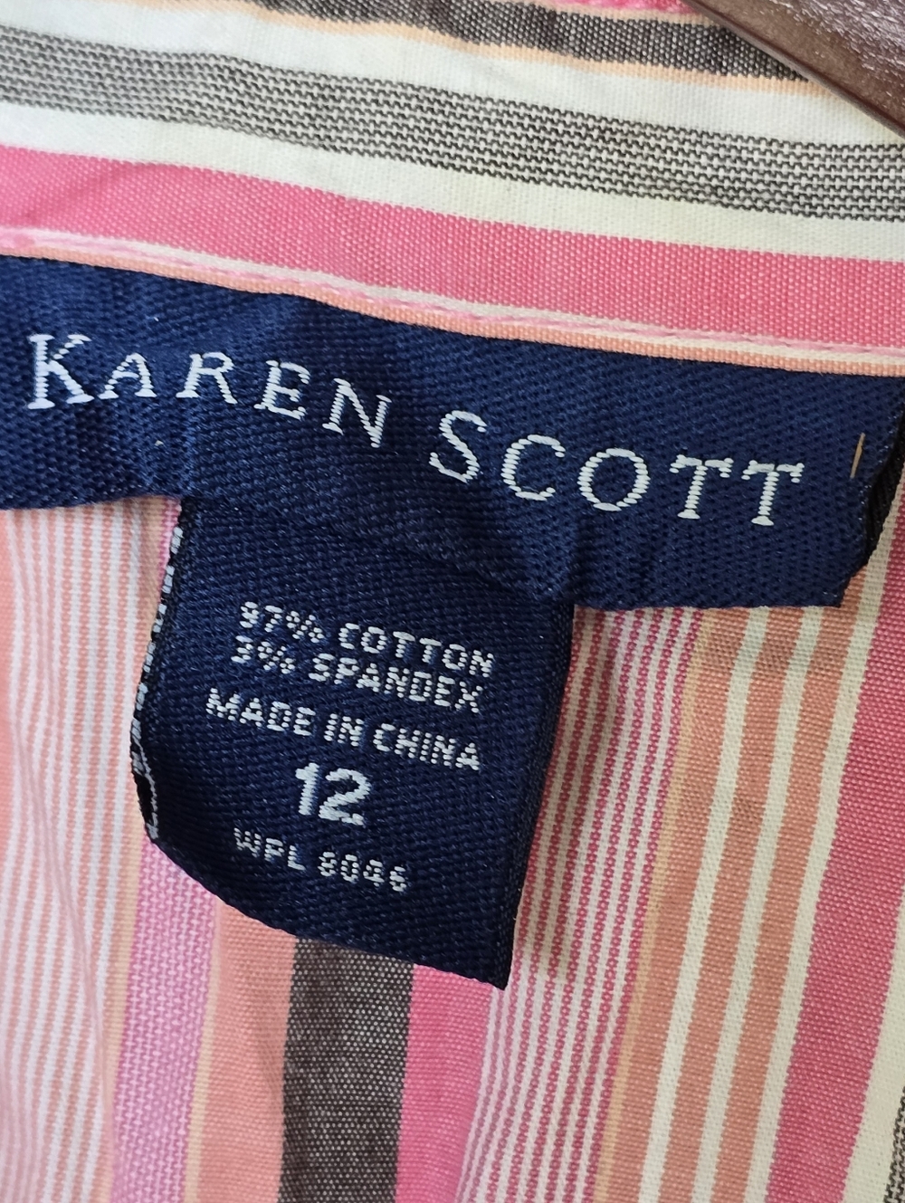Karen Scott Women's Pink Striped Short Sleeve Buttoned Y2K Summer Casual Top - L - Picture 2 of 3